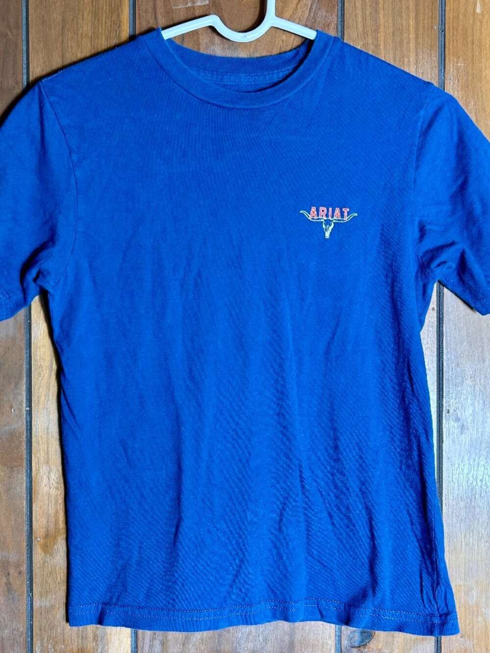 Ariat Boys Blue Graphic T-Shirt 100% Cotton Sz Small Western Cowboy Print